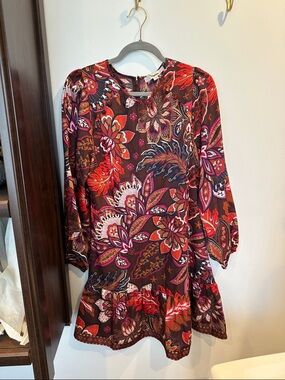LOFT Long Sleeve Floral Paisley Dress - Brown, Red, Pink